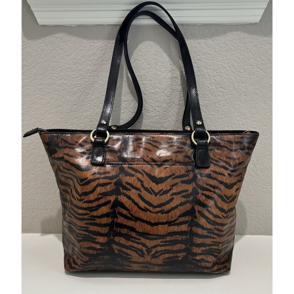Patricia Nash Leather Tiger Animal Print Tote Bag Large Handbag Top Handles